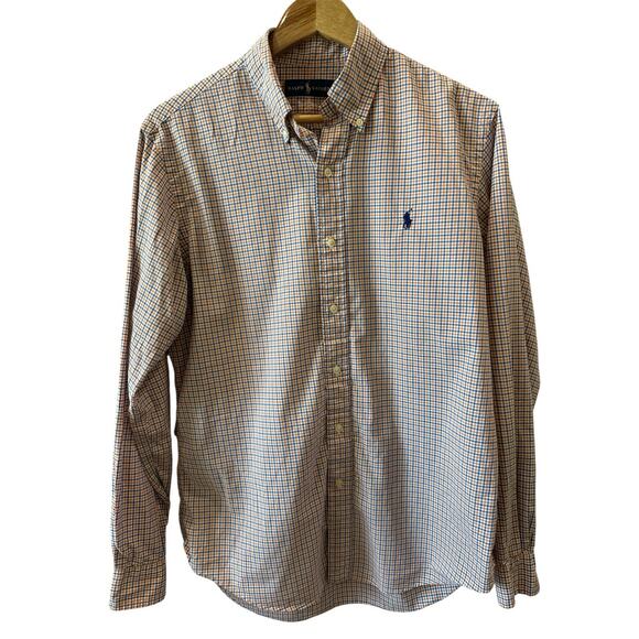Polo RALPH LAUREN Vintage Linen Long Sleeve Button Down Shirt Med Blue & Orange - Picture 1 of 4